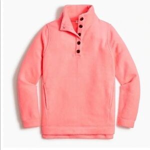 J. Crew (M) Bright Coral Pink Fleece Popover Button Collar Winter Quarter Zip